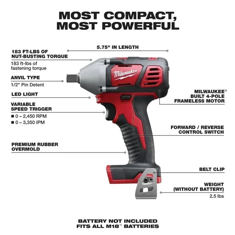 Аккумуляторный ударный гайковерт MILWAUKEE M18 BIW12/2659