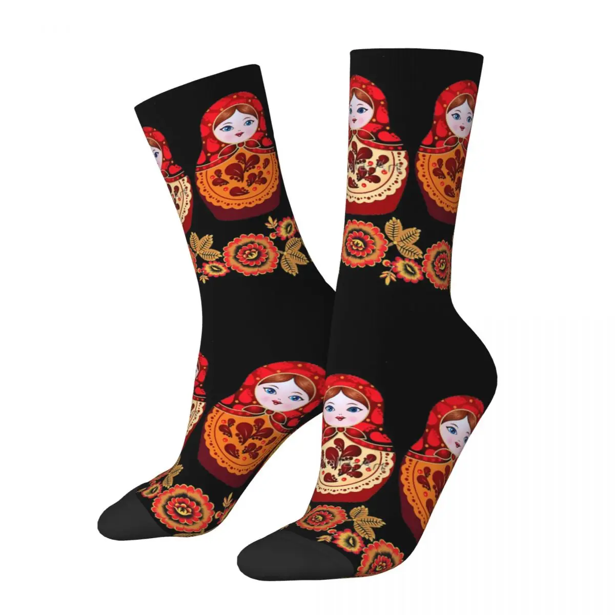 

Funny Crazy Sock for Men Cute Hip Hop Vintage Russia Matryoshka Art Culture Happy Seamless Pattern Printed Boys Crew Sock Gift