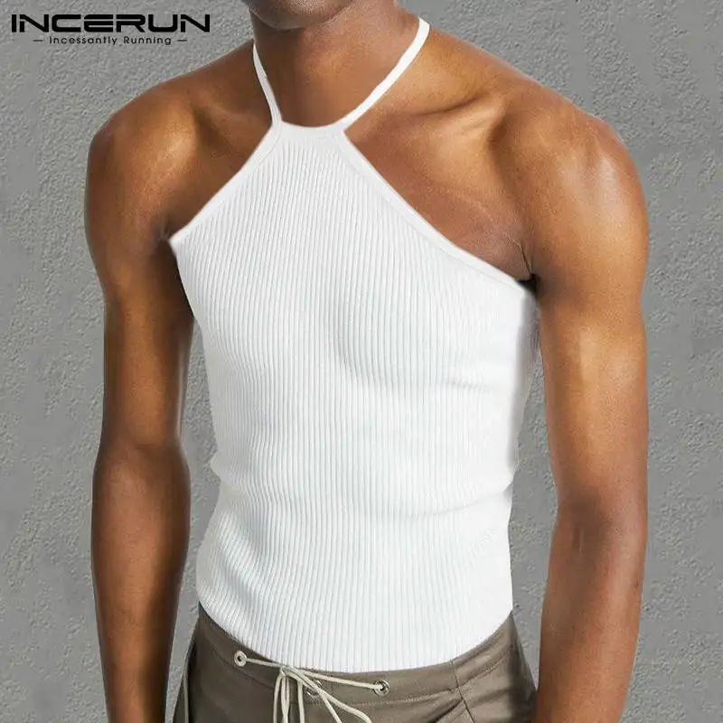 

INCERUN Men Tank Tops Solid Color Sexy Sleeveless Streetwear Suspender Vests Men 2022 Skinny Vacation Casual Breathable Tops 5XL