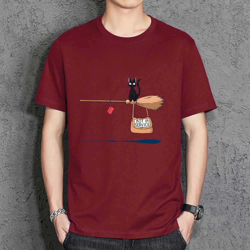 

Служба доставки Kiki'S, футболка «Кот на волшебном метлу», мужские универсальные футболки S-Xxxl, хлопковые шикарные топы, повседневная притален...