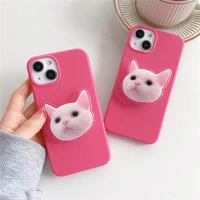 cute cartoon animal cat folding stand rose red girl soft case for iphone 11 12 13 pro max 7 8 plus xr x xs se 2020 cover fundas