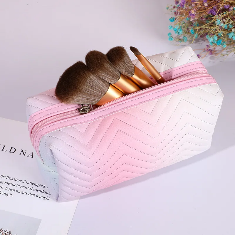 

Gradient Color Makeup Bag for Women Zipper PU Cosmetic Bag Pouch Travel Toiletries Bags Large Female Make Up Pouch Necessaries