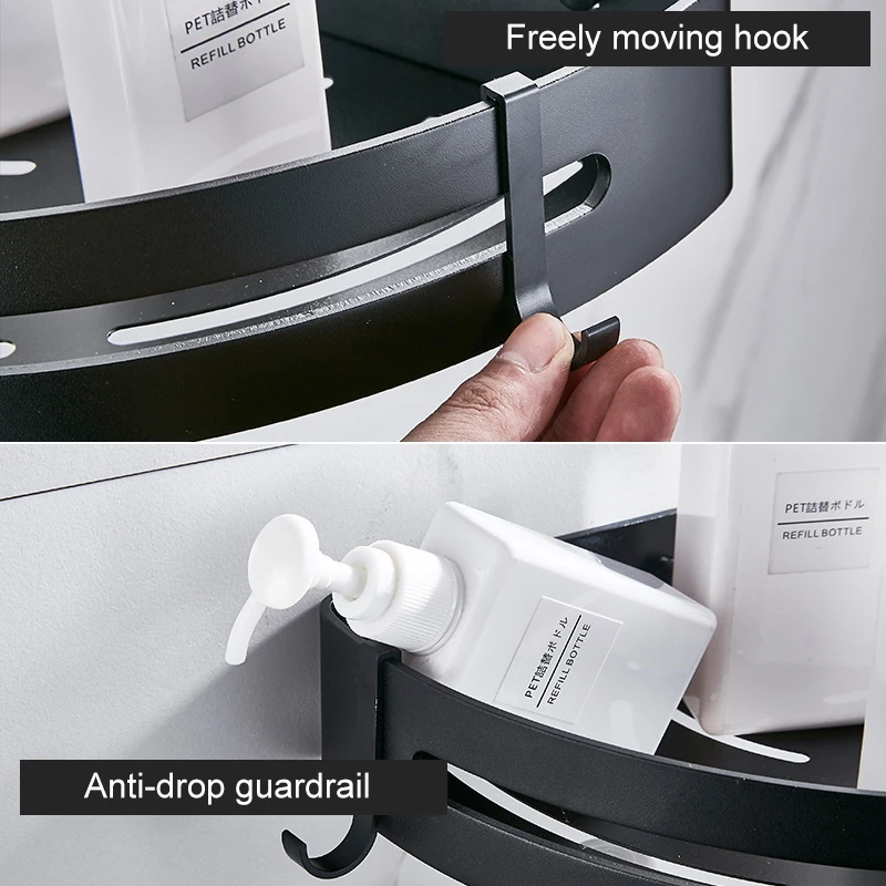 Полка-органайзер для ванной комнаты стойка хранения душа черные угловые полки