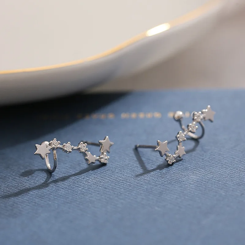 

Original Silver Color Earrings Zircon Big Dipper Stars Moissanite Ear Studs Female INS Fashion Ear Clip Jewelry Gifts