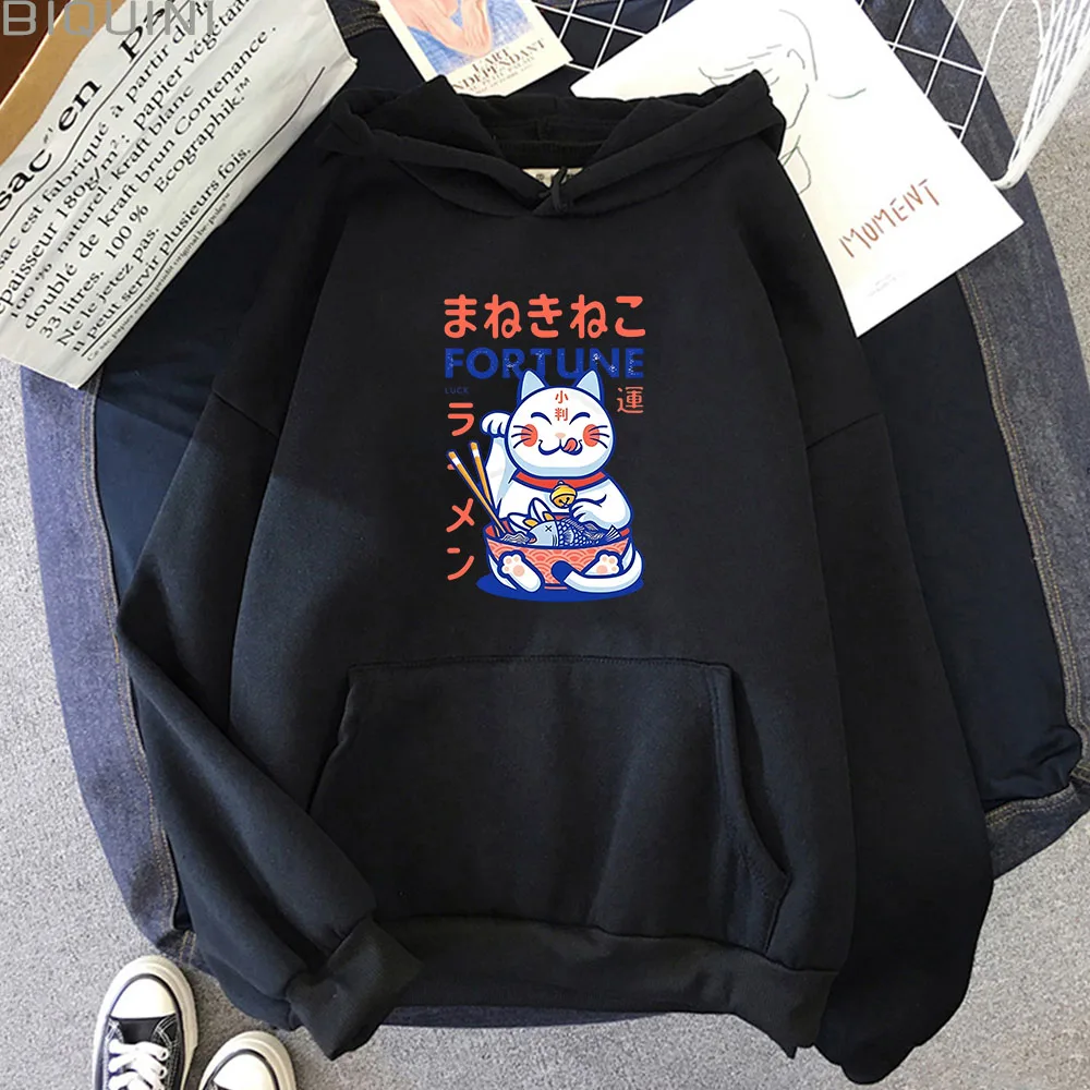 

Maneki Neko Hoodie for Men/Women Fortune Lucky Cat Sweatshirt Long Sleeve Pullover Cartoon Hoody Harajuku Streetwear Unisex Tops