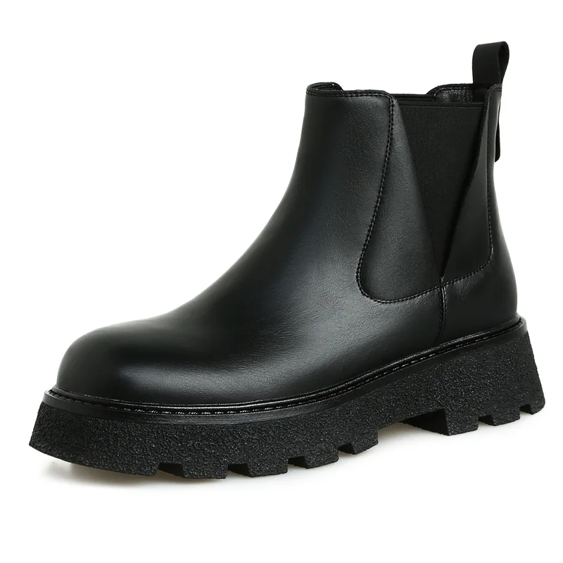 

Women Leather Chelsea Ankle Boots SmallHut New Spring Autumn Black Khaki Platform Boot Eleagnt Retro Ladies Round Toe Shoes