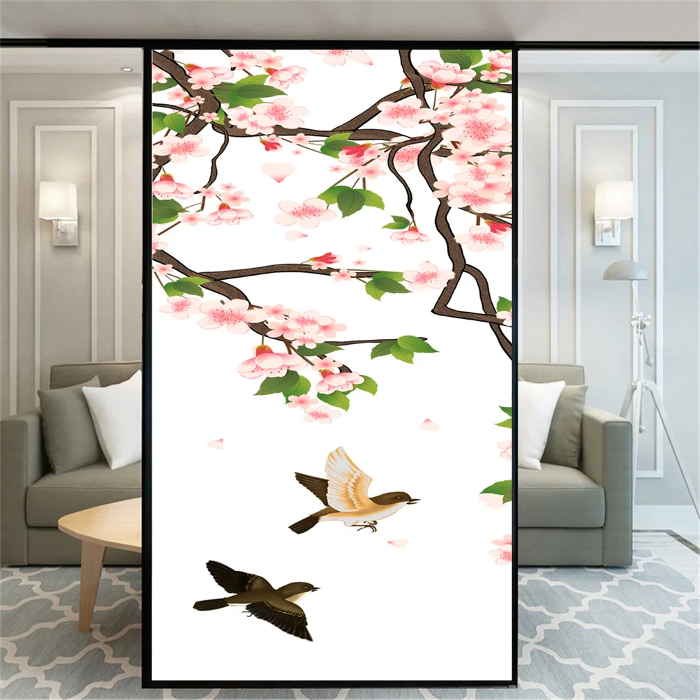 

Decorative Windows Film Privacy Flowers and Birds Glass Window Stickers No Glue Static Cling Frosted Window Film for Home Decor