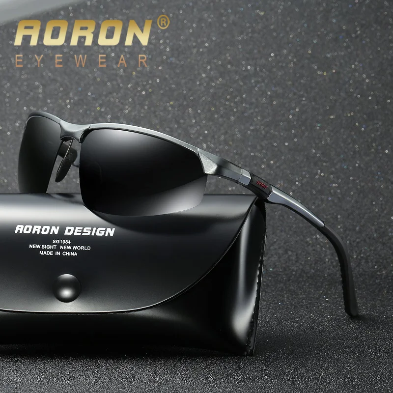 

AORON Mens Polarized Sunglasses Brand Vintage Alloy Sun Glasses Retro Luxury Male Goggles Anti-UV Sunglasses Men Oculos De Sol