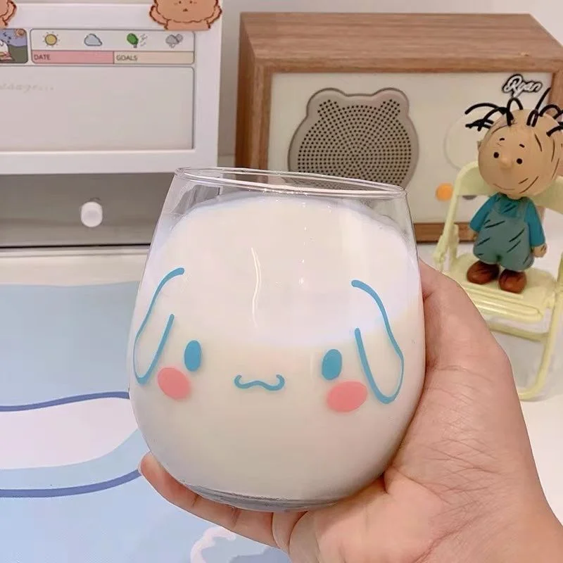 

Sanrio Cinnamoroll Hello Kitty Water Cup Big Belly Glass Cups Kawaii Anime INS 300ml Portable Milk Drinking Mug Exquisite Gifts