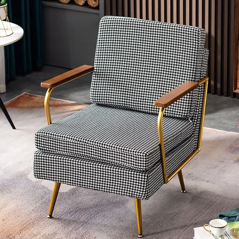 American wrought iron single sofa chair houndstooth retro light luxury lazy sofa Nordic living room balcony leisure chair sofas