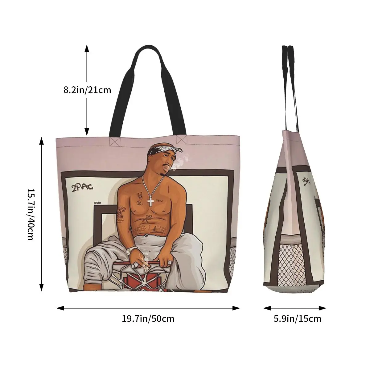 Фото Сумка-шоппер из холщовой ткани с изображением рэпера Тупака 2PAC, большая вместительная сумка через плечо для женщин, для покупок и продуктов №2