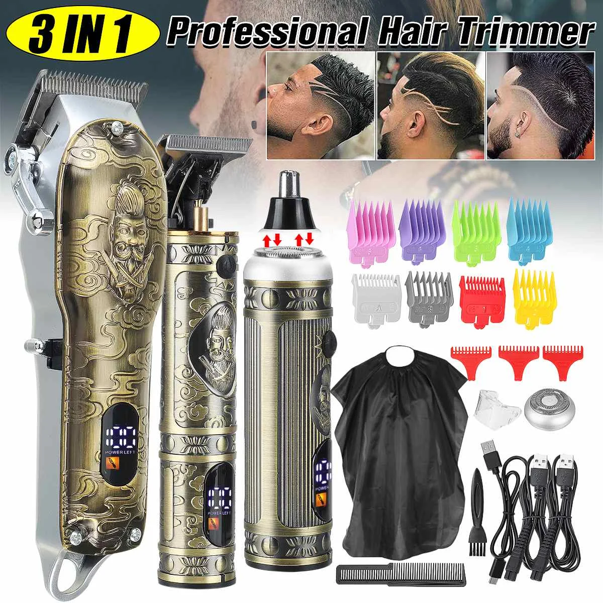 Men Electric Nose Hair Trimmer 3 in 1 Painless Women Trimming Sideburns Eyebrows Beard Hair Clipper LED display Cut Shaver Gift