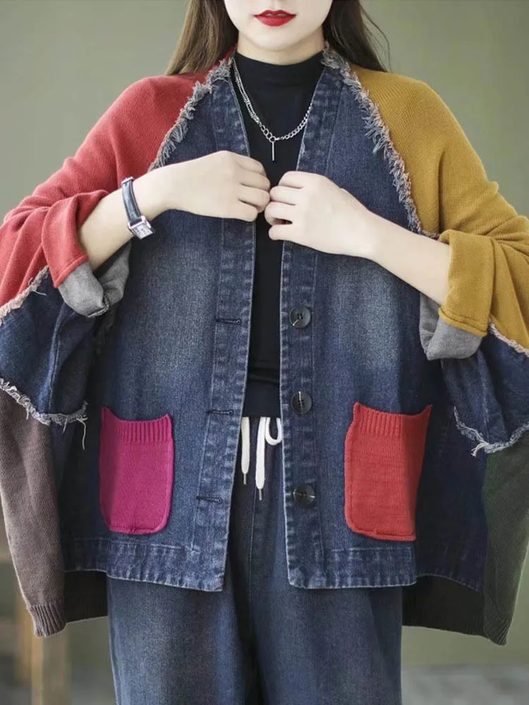 Max LuLu 2022 Весенняя винтажная Вязаная Дизайнерская Свободная джинсовая куртка с