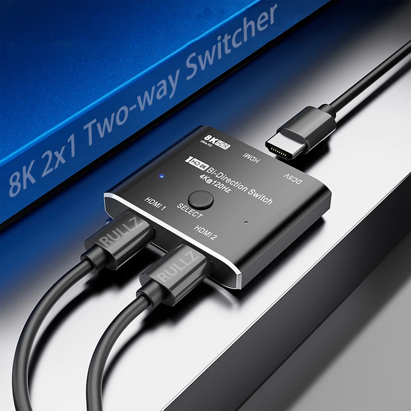 

HDMI 2.1 8K Switch 2 IN 1 OUT 1 IN 2 OUT 4K 120Hz 2x1 HDMI Switch Bidirection Video Converter for PS4/5 Xbox PC To TV Projector