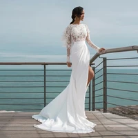 luxury handcraft wedding dress o neck full sleeves bridal gowns mermaid lace satin backless brides dresses robe de mari%c3%a9e