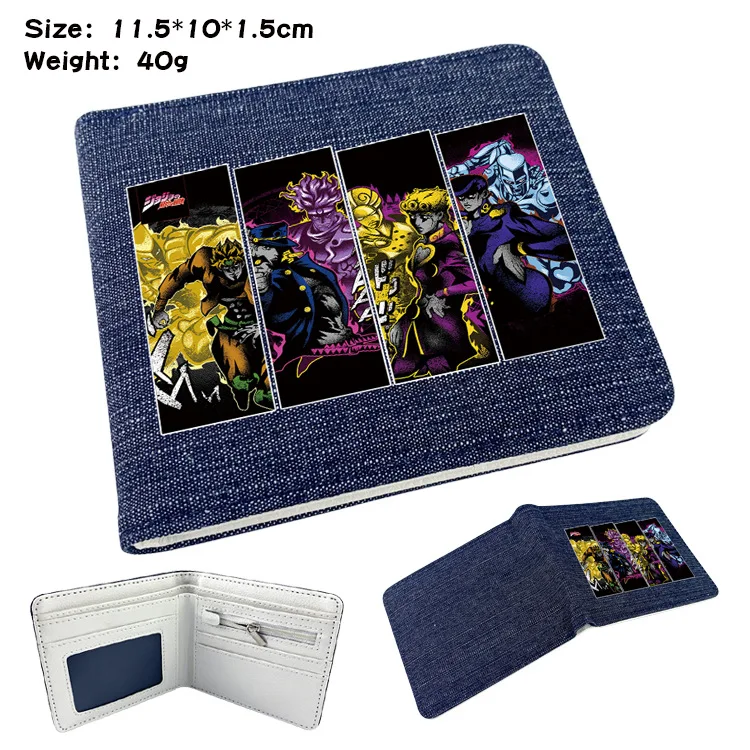 E-Mell JOJO's Bizarre Adventure Stone Ocean Jolyne Cujoh Leone Abbacchio Noriaki Rohan Kujo Jotaro Kakyoin Denim Folding Wallet