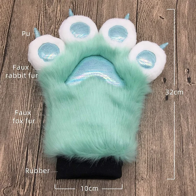 Мятно-зеленые пушистые лапы для косплея перчатки костюм Лев медведь реквизит