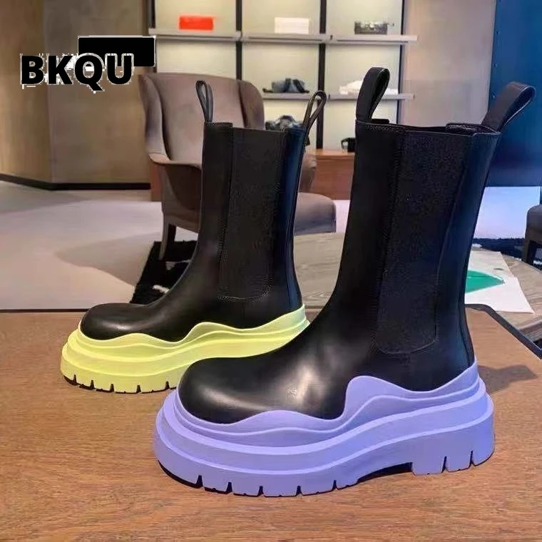 

Женские ботильоны челси BKQU без шнуровки, женские ботинки из искусственной кожи на плоской платформе, женские нескользящие повседневные бот...