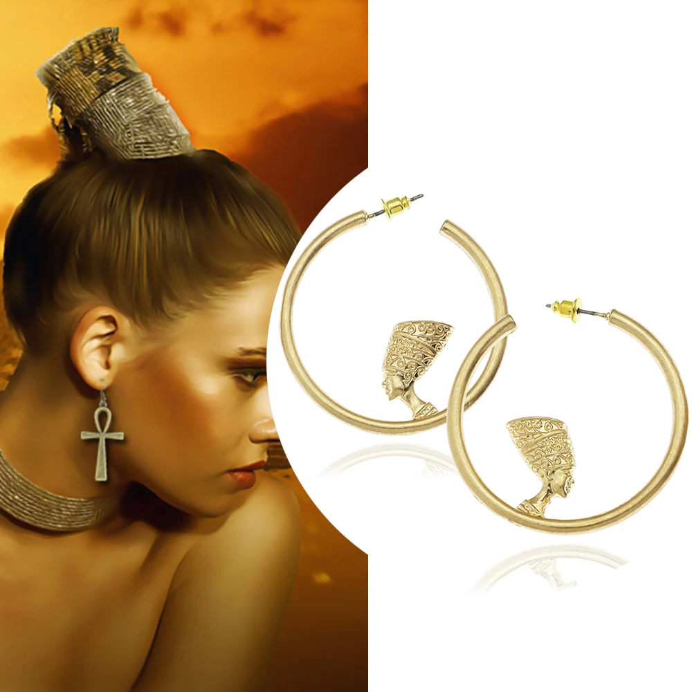 Серьги-кольца в виде древней египетской королевы Nefertiti амулет Анкх Хэллоуин