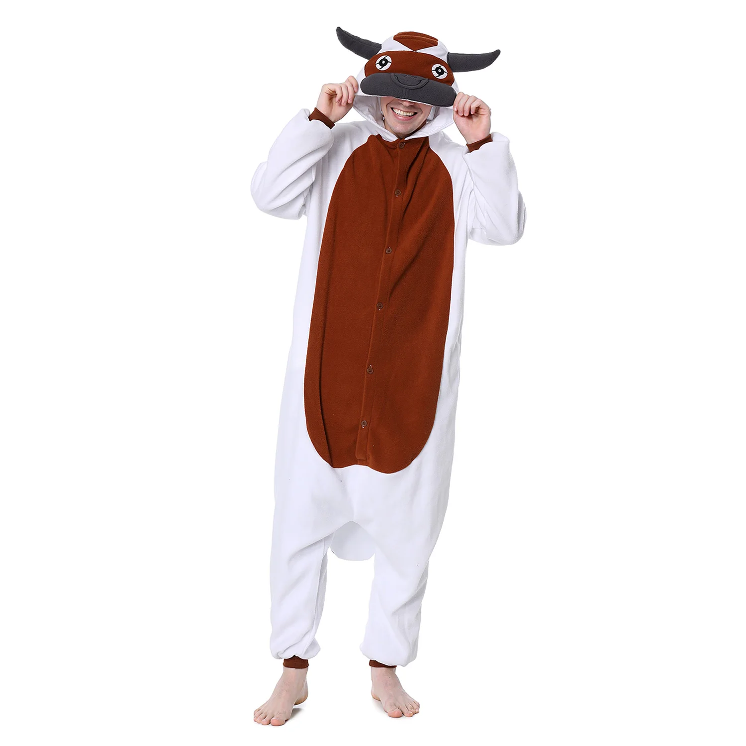 Men's Pajama Appa Bull Kigurumis Funny Animal Onesies Warm Polar Fleece Hooded Suit Adult Unisex Couple Jumpsuit Homewear Outfit