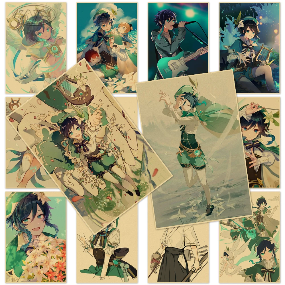 

Venti Poster Game Paintings Genshin Impact Kraft Paper Xiao Wall Artwork Prints Vintage Home Decor Birthday Present Kids Room