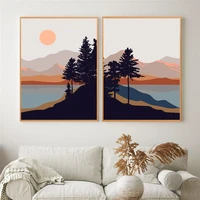 abstract minimalist mountain landscape canvas painting color large poster wall art living room decoration home decor picture
