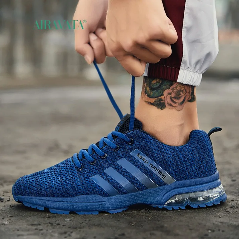 Light Sneakers Men Running Shoes Air Cushion Breathable Comfortable Outdoor Sports Footwear with Four Bars Leisure Non-slip