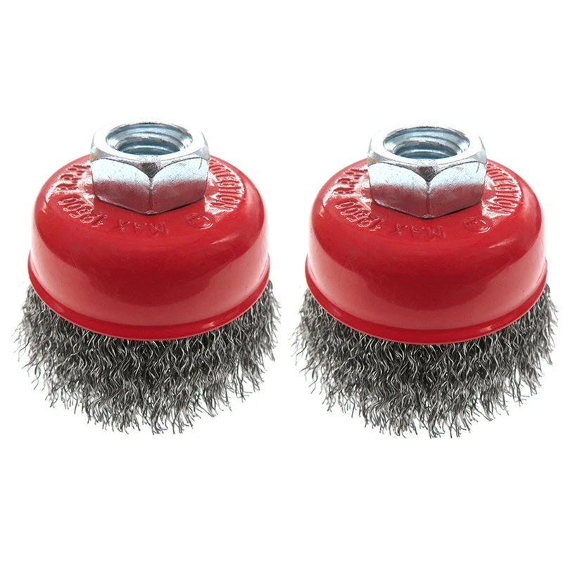 

2.5 Inch Crimped Wire Brush For Grinders,Wire Cup Brush, M14, 2 Pack, Red