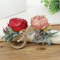 artificial rose flower napkin rings simulation flower towel napkin buckle holder serviette buckles party dinner table decoration