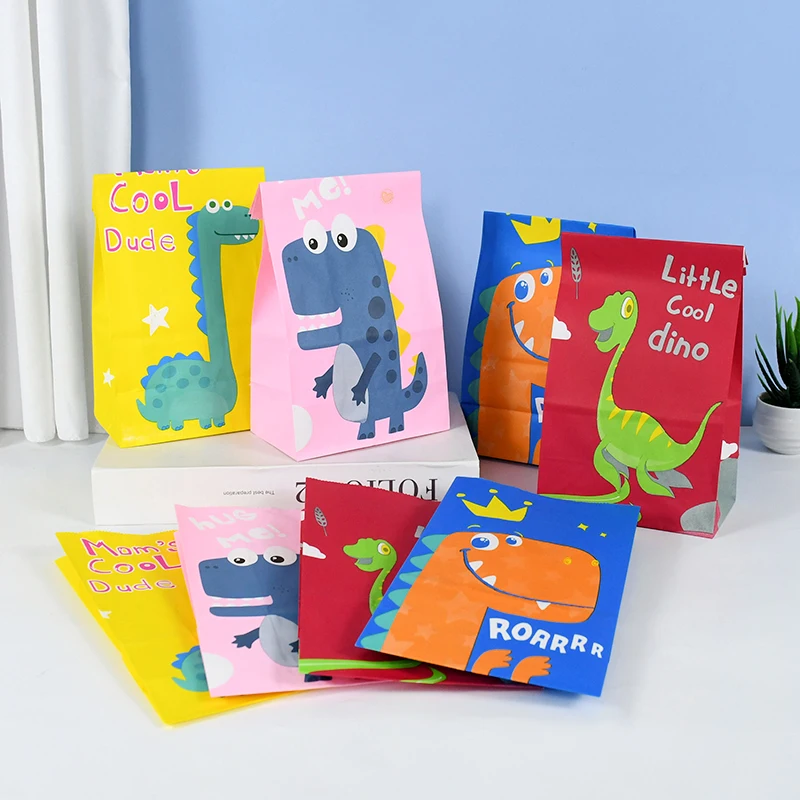 

10Pcs Dinosaur Packaging Bags Kids Birthday Party Gift Bag Paper Open Top Stand Up Candy Favor Boxes Boy Birthday Party Supplies