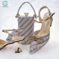 2022 latest colorful glitter and diamond butterfly design accessories womens shoes and bags set violet color