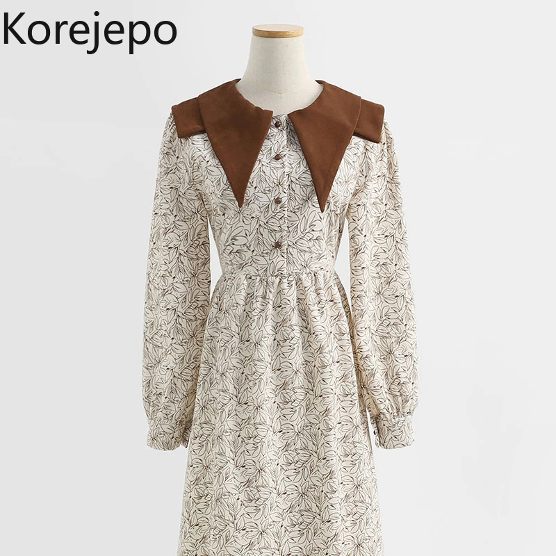 

Korejepo Gentle Floral Dress Harajuku Women Spring and Antumn 2022 New Slim Baby Collar Temperament Long Sleeve Bottomed Dresses