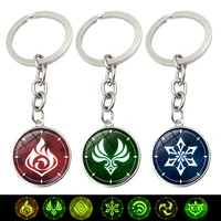 cabochon pendant key chain anime genshin impact keychains glass charms metal key ring jewelry cosplay gift