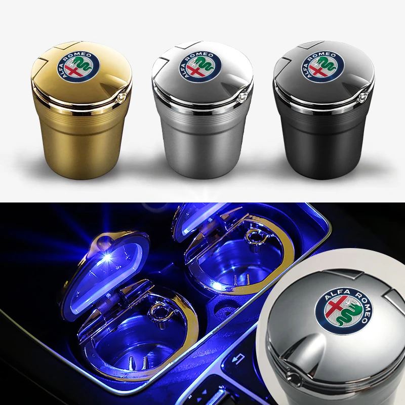 

2022 car Ashtray Blue LED Light Smokeless Ashtray Portable Auto Ashtray For Alfa Romeo 147 156 166 Giulietta Giulia Mito Spider