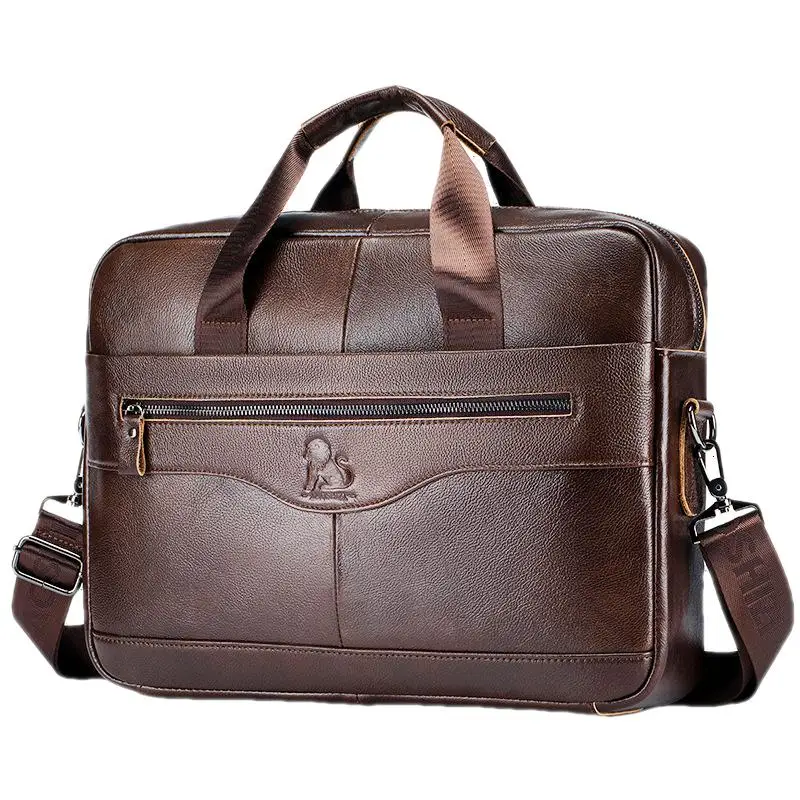 Business Genuine leather Men's Briefcase Bag Luxury Handbag High Capacity Shoulder Messenger Bag 15.6 inches Male Laptop Bag