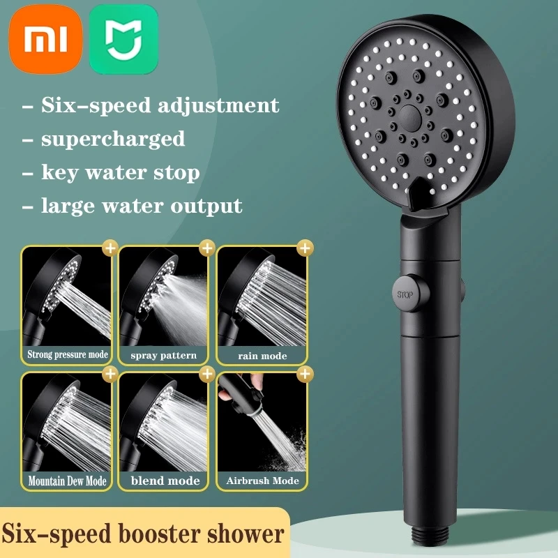 

Xiaomi Youpin 6 Mode Adjustable Black Bathtub Shower Head One Key Stop Bathroom Tool High Pressure Water Saving Shower Head Home