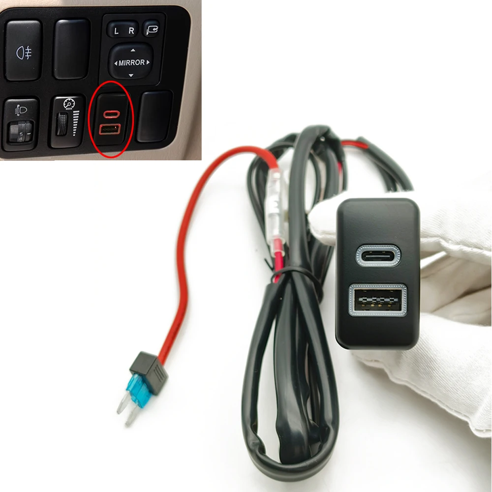 

Автомобильное зарядное устройство QC3.0 PD, 1 шт., двойная быстрая зарядка, разъем-адаптер для зарядки телефона, подходит для Toyota Old LC120 FJ Prado Cruiser