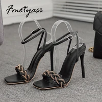 2022 stiletto heels for womens new hand woven sandals square toe stiletto high heeled sandals spring summer