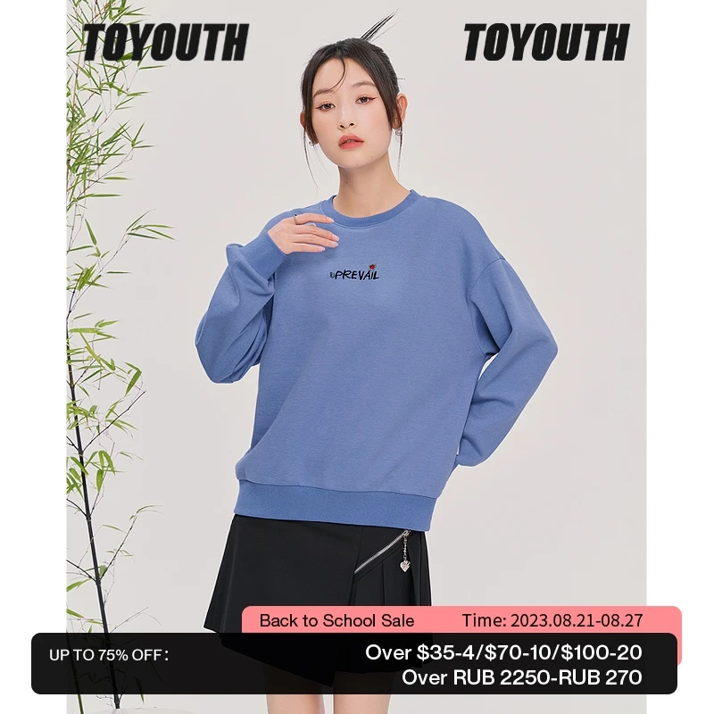 

Toyouth Women Sweatshirts 2022 Autumn Long Sleeve O Neck Loose Hoodies Letters Print Blue Gray Casual Streetwear Pullover