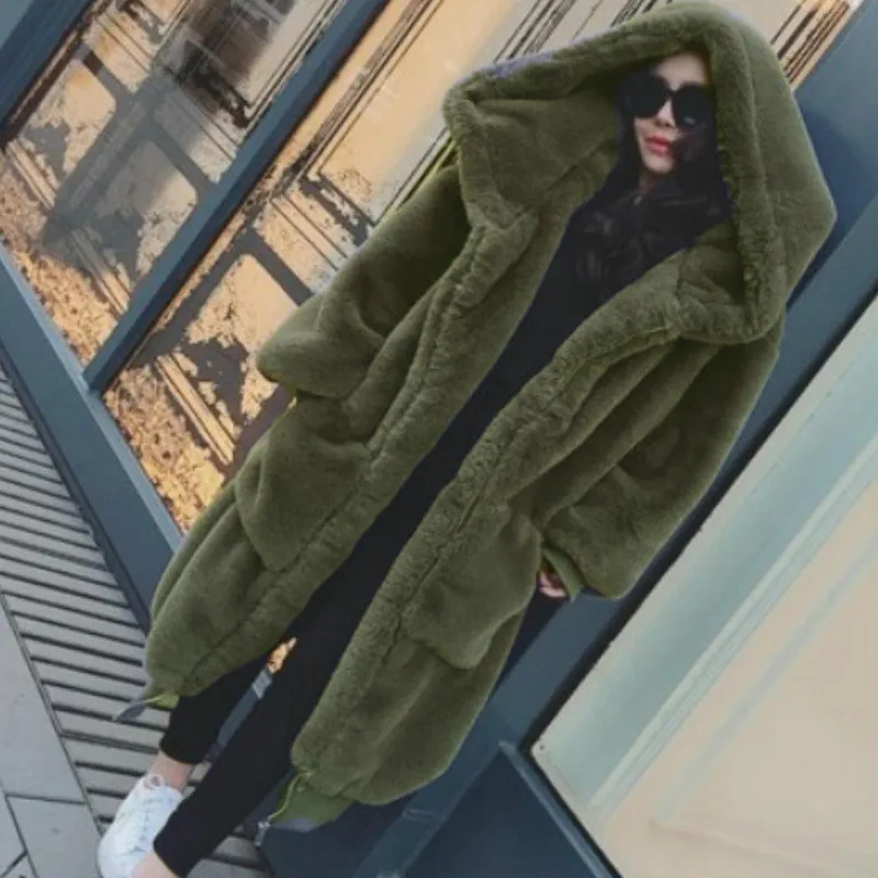 Winter Oversized Coats Hoodies Outwear Hooded Fluffy Coat Faux Fur Loose Coat Women Parka Long Warm Jacket