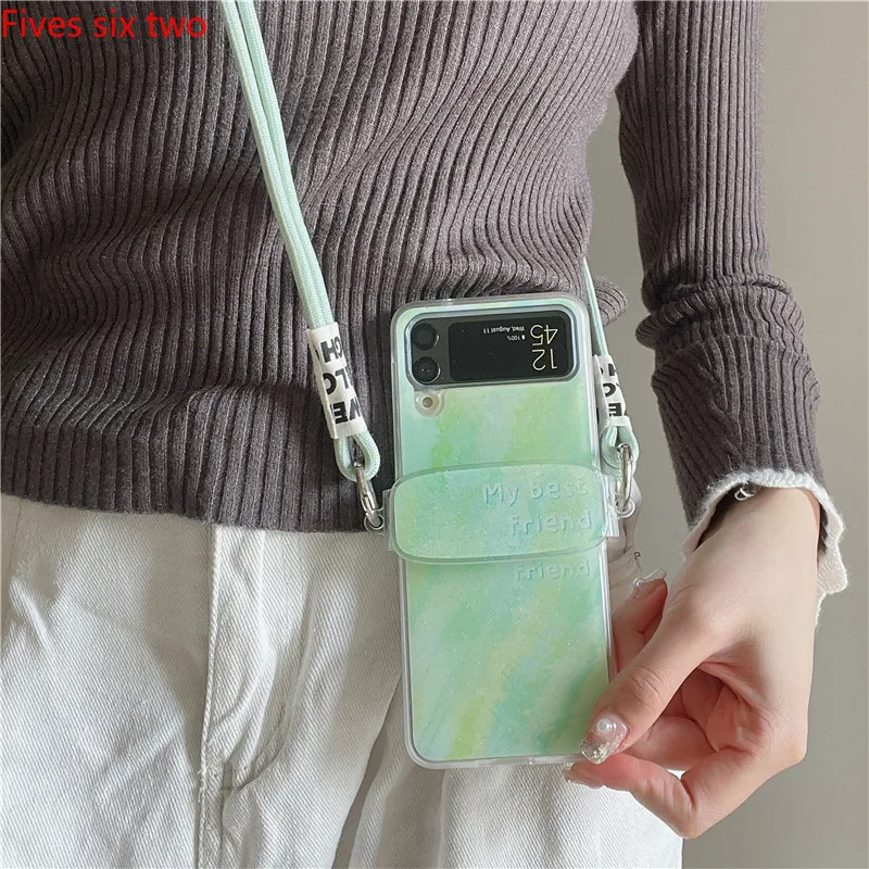 Роскошные красочные чехлы для телефонов с ремешком через плечо Samsung Z Flip 5 4 3