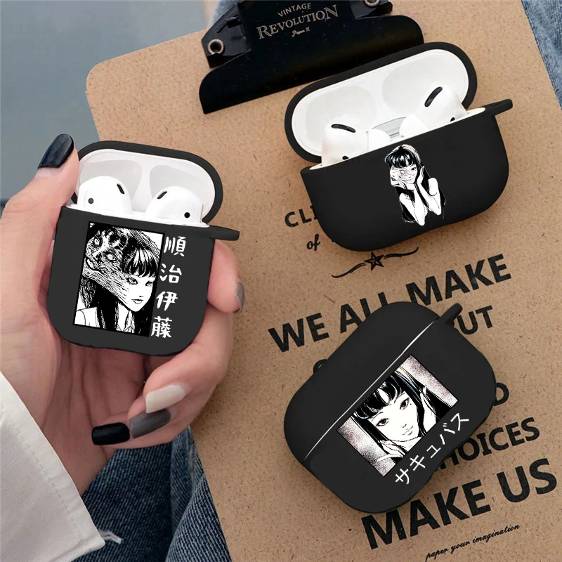 

Junji Ito Collection Tees Horror Soft silicone TPU Case For AirPods Pro 1 2 3 luxury Black Wireless Bluetooth Earphone Box Cover