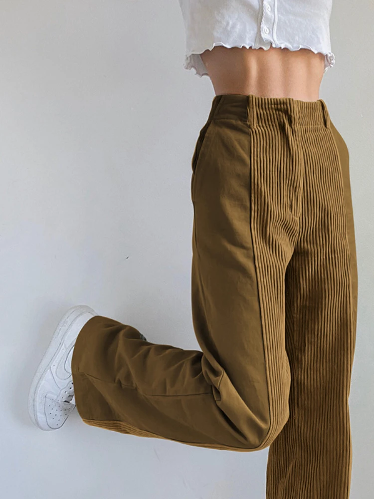 

Autumn Winter Women's Straight Pants Loose Color Matching Casual Pants Solid Color Corduroy Pants Cargo Pants Women Sweatpants