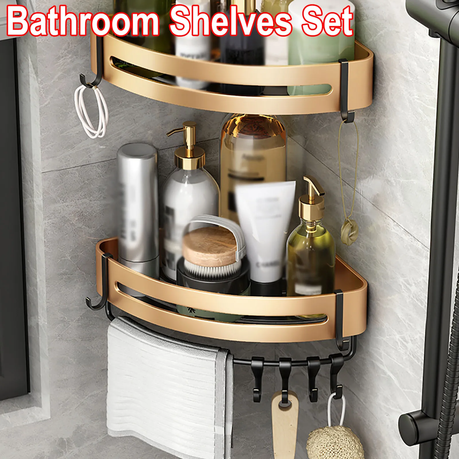

Double-layer Bathroom Shelves Set Wall-mounted Bathroom Shower Storage Basket Shampoo Storage Rack Holder Corner Shelf