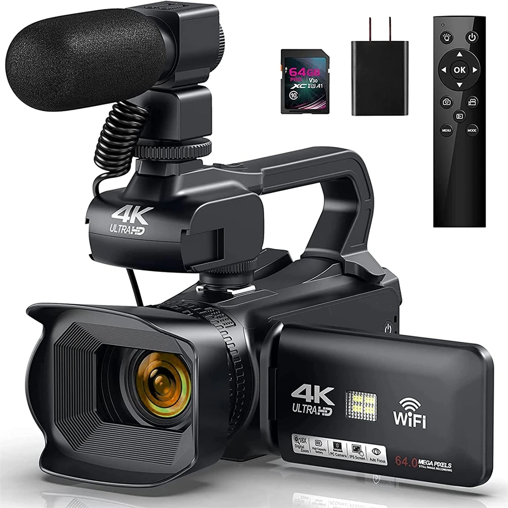 

Live Streaming 4K Video Camera 64MP Camcorder WIFI Vlogging Cameras For Youtube 18X Zoom 4" Rotate Touch Screen Digital Recorder