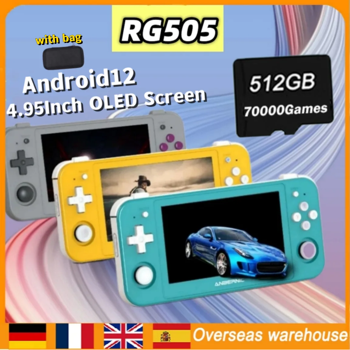 

512G ANBERNIC RG505 70000 Game 4.95 Inch OLED Touch Screen Handheld Console Android12 T618 Processor System Hall Rocker with Bag