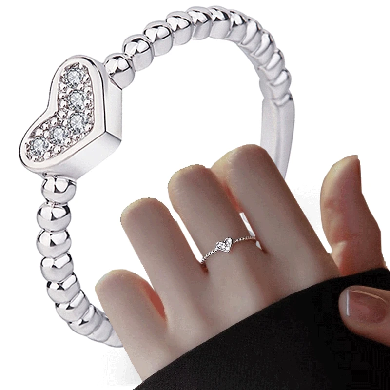 

Sparkling Love Heart Glamour with Crystal Rings for Women Adjustable Opening Diamond Ring Party Gift Jewelry