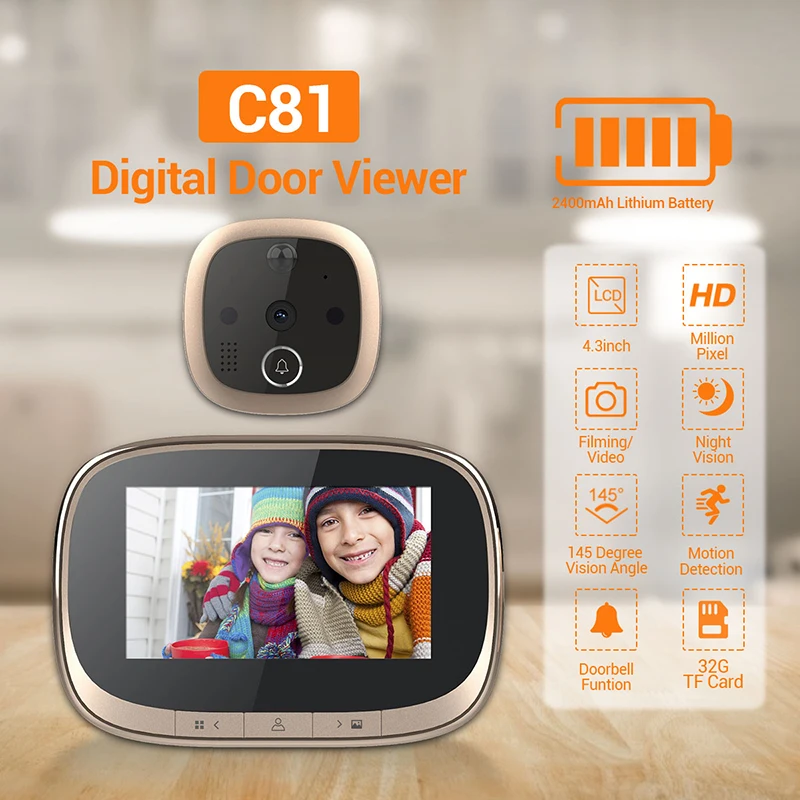 

Дверной звонок ESCAM C81 с ЖК-дисплеем 4,3 дюйма, Wi-Fi, HD 720P