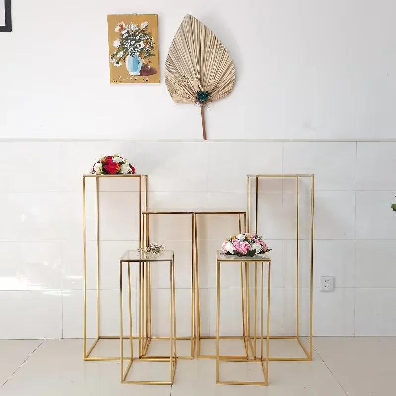 Блестящий Золотой плинтус стол с акриловыми лотками круглая Цветочная Арка