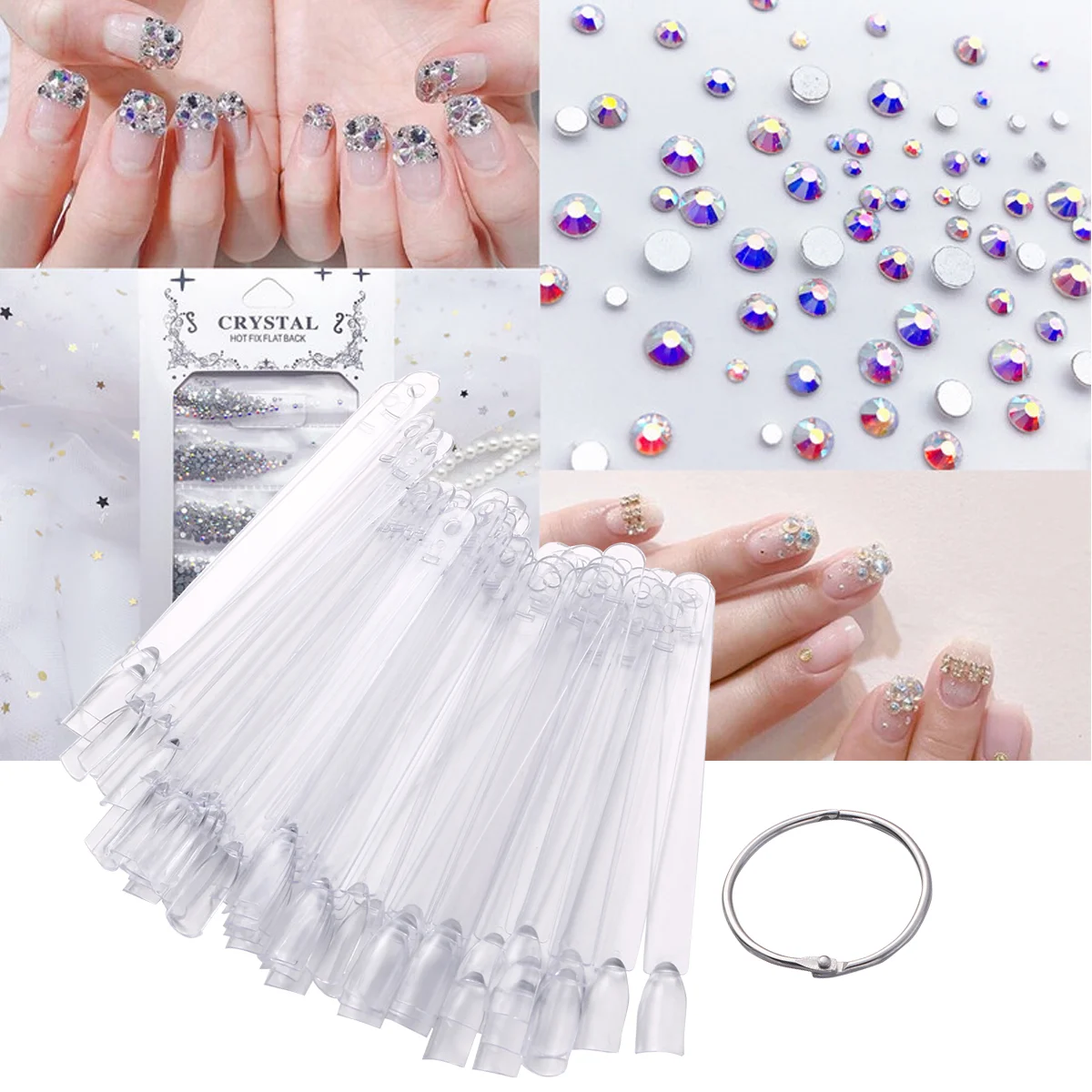

50pcs Nail Art Tips Colour Sticks Display Fan Practice Starter Ring Clear DIY